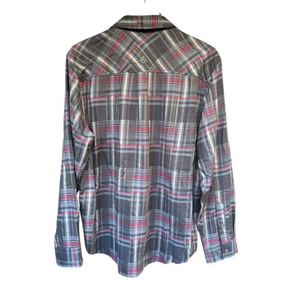prAna Wool Blend Grey Maroon Plaid Pocket Button Down Flannel Shirt - L - Picture 3 of 10